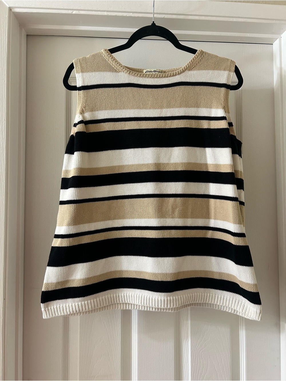 Eddie Bauer Sleeveless Striped Knit Top - Black, White & Tan